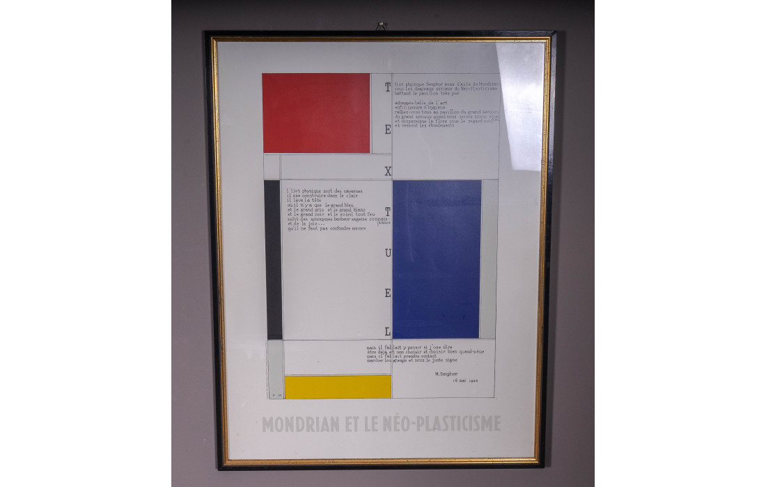Piet Mondrian Druckbild in schwarz-goldenem Rahmen