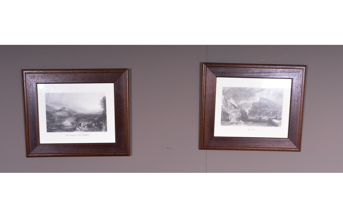 Pair of prints with walnut frame