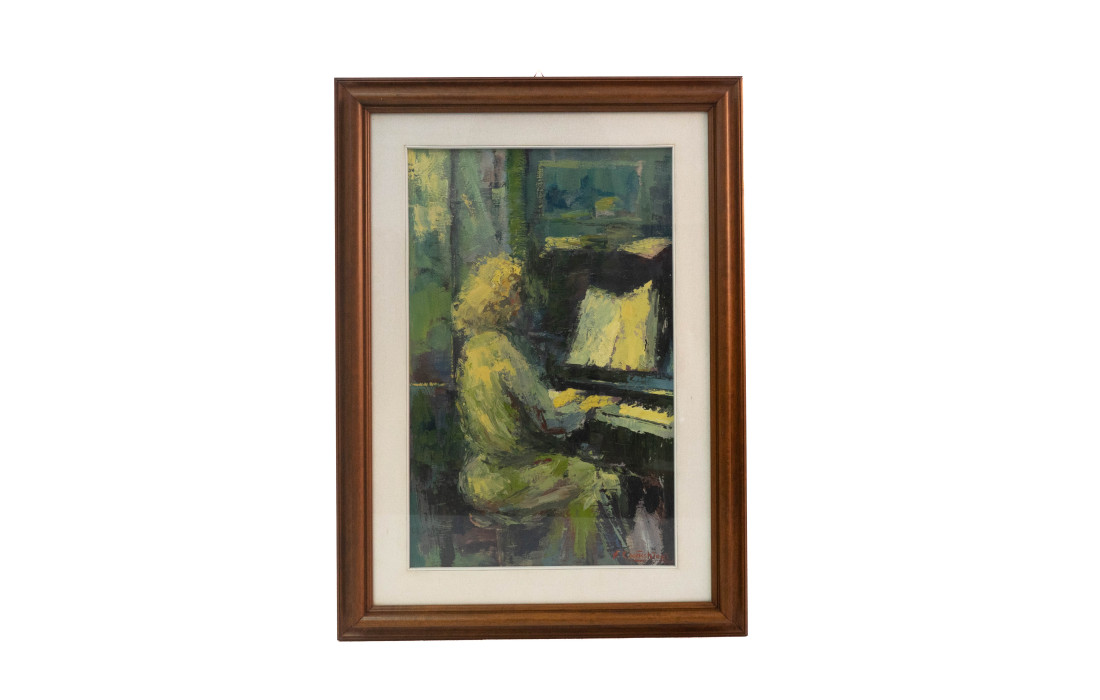 Peinture femme au piano de Franco Cavicchioni
