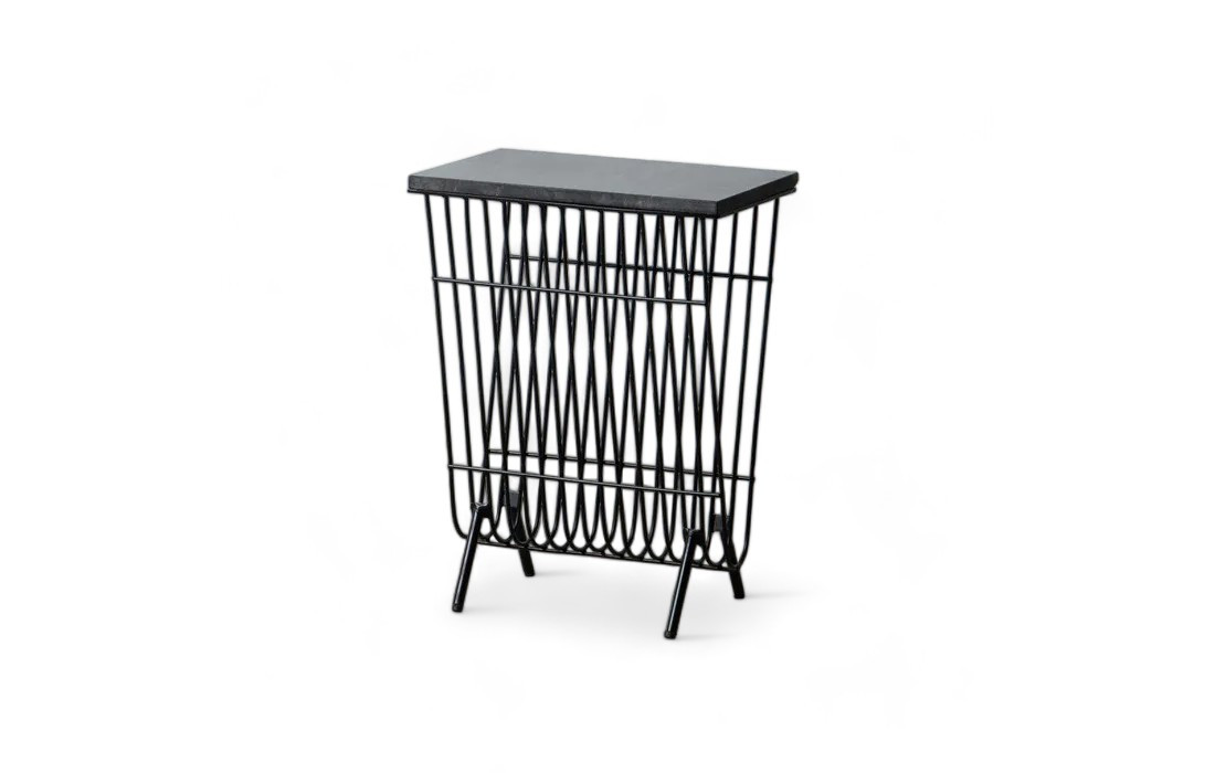 Coffee table/magazine rack in steel and black wood