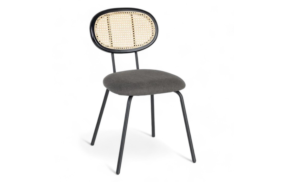 Metal and rattan chair with cushion