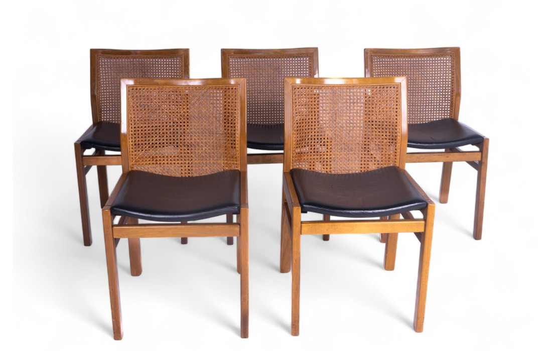 Molteni chairs in walnut leather and straw