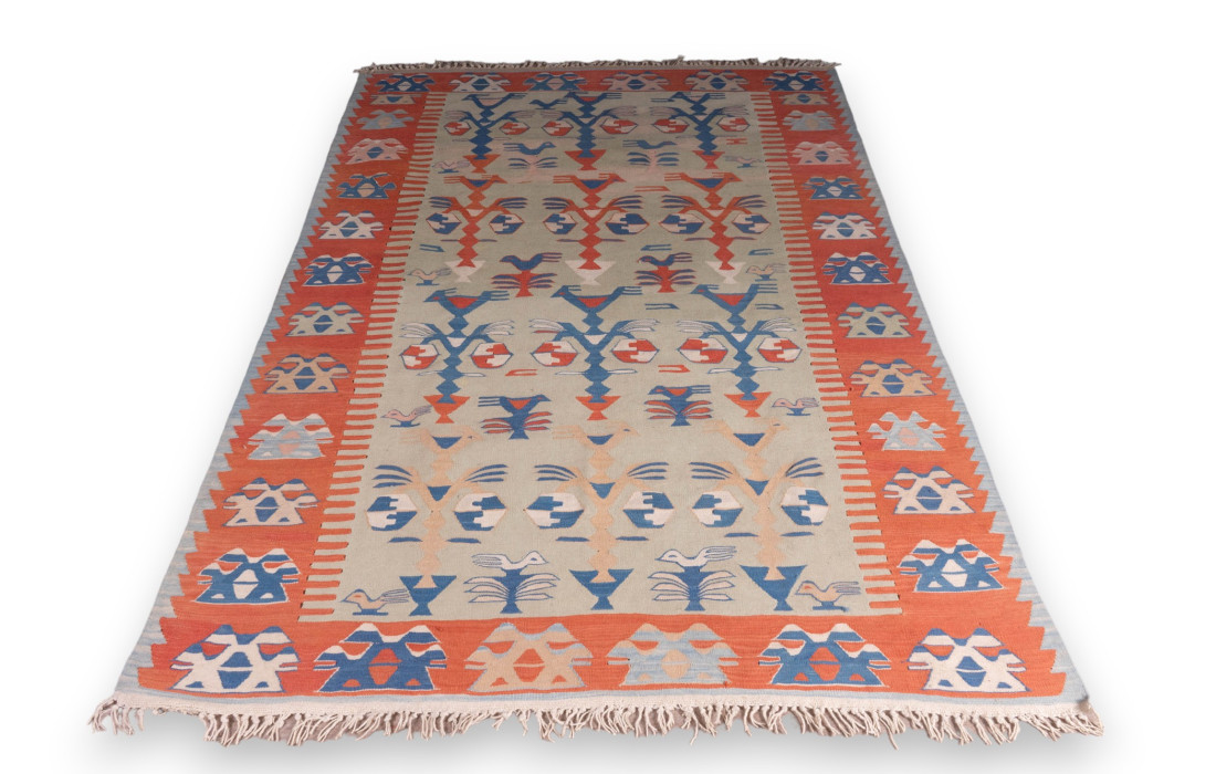 Rechteckiger osmanischer Kelim-Teppich aus reiner Wolle