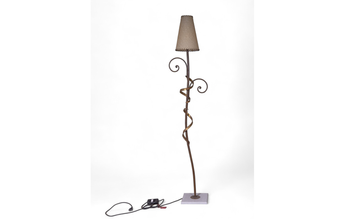 Metal floor lamp with parchment-type lampshade
