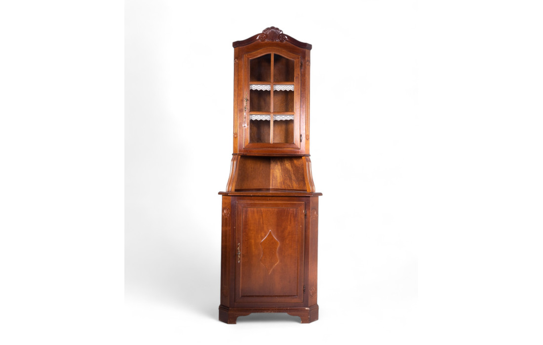 Corner cabinet in wood with display cabinet