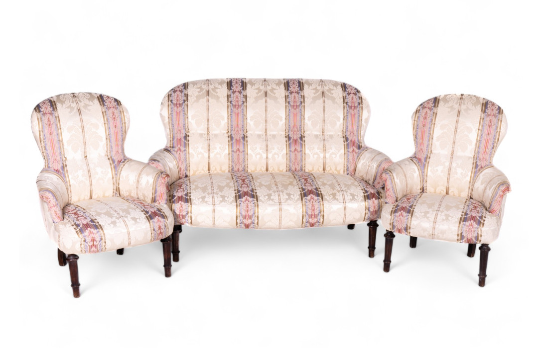 Sofa set and two Luigi Filippo period armchairs