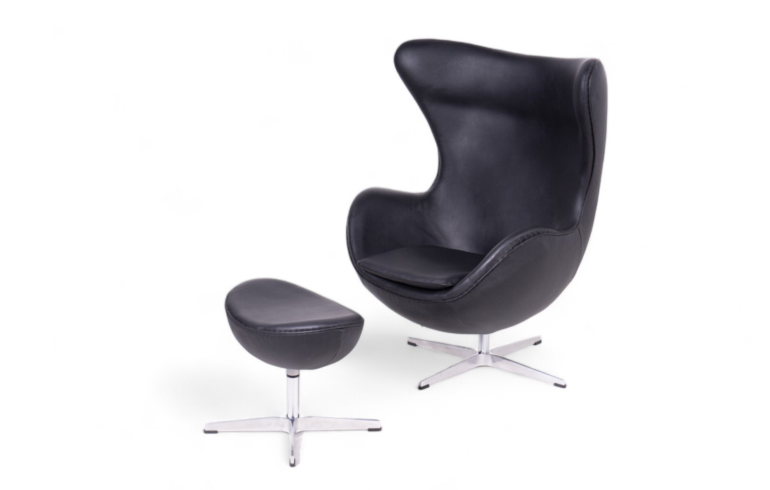 Egg Chair aus schwarzem Leder im Jacobsen-Stil