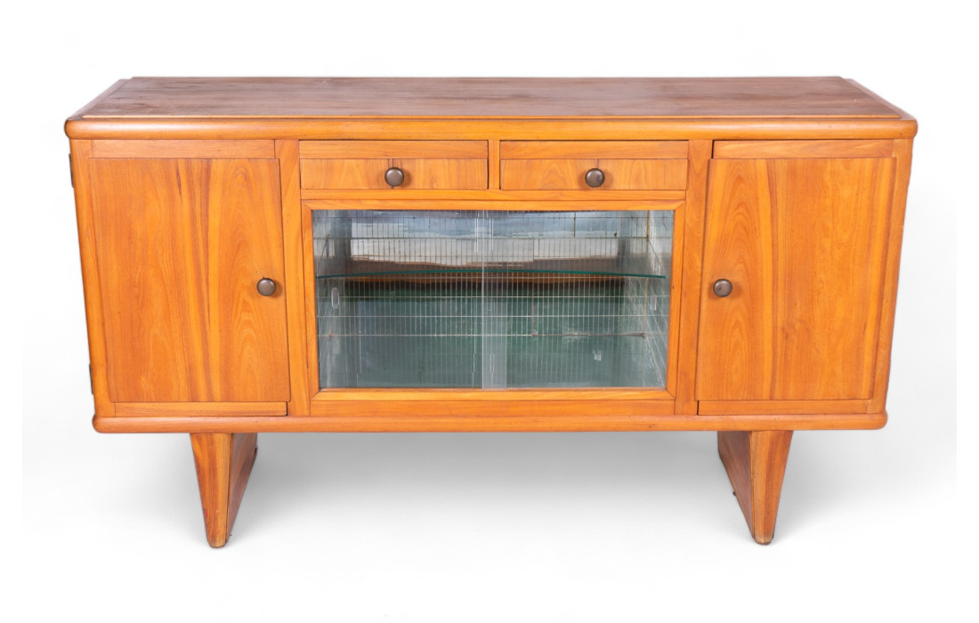 Wooden sideboard bar with central glass doors, 50s