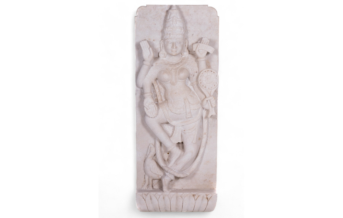 Hindu sculpture made on marble wall slab Dea Lakshmi
