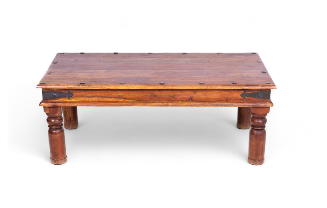Tavolino Etnico da salotto con fermagli in ferro ribattuti in legno Barmati Tik Wood (Teak Indiano)