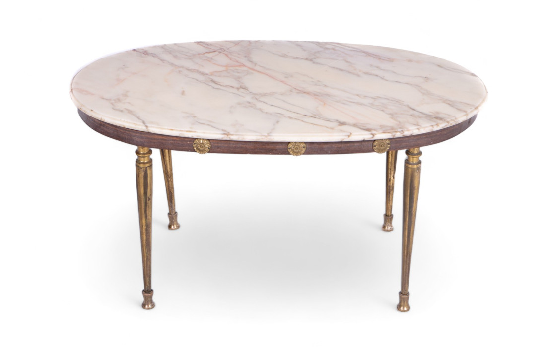 Coffee table in marble and brass, 50s