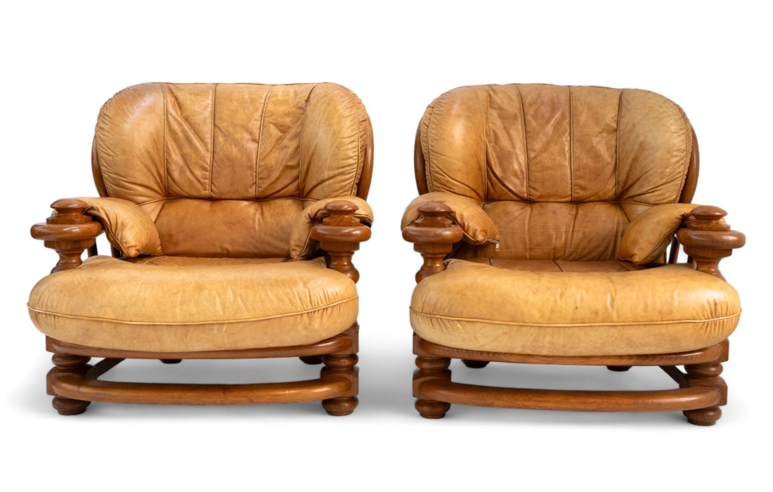 Paire de fauteuils vintage en cuir